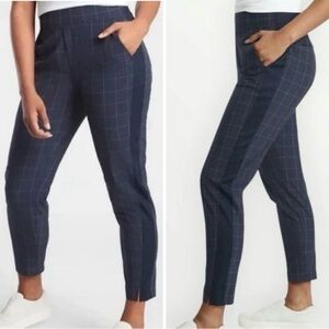 Athleta Brooklyn Textured Ankle Pants Navy Windowpane Size 8T 31 Inch